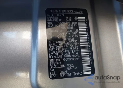 2025 Nissan Rogue Platinum Fwd из США, поврежденный, VIN JN8BT3DC1SW100201